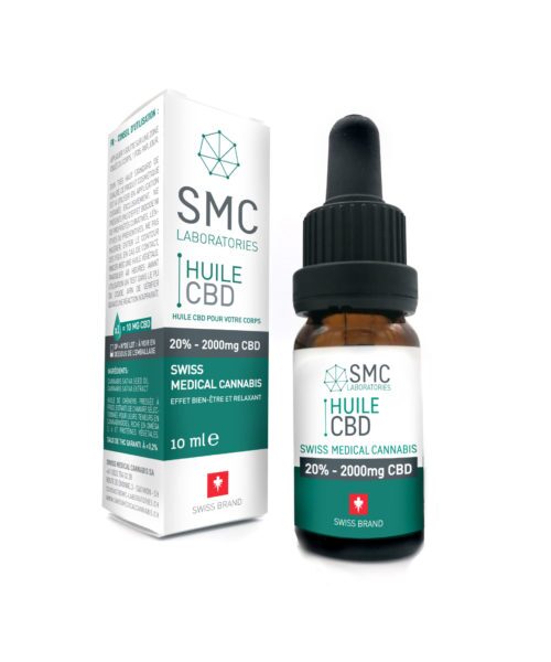 Flacon d'huile CBD 20 % - 2000 mg de CBD - Swiss Medical Cannabis (SMC Laboratories), 10 ml.